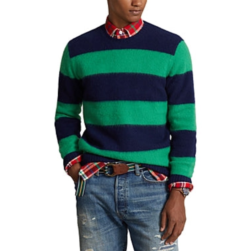 Polo Ralph Lauren Wool Cashmere Crewneck Sweater Large Green Blue Elbow Pad