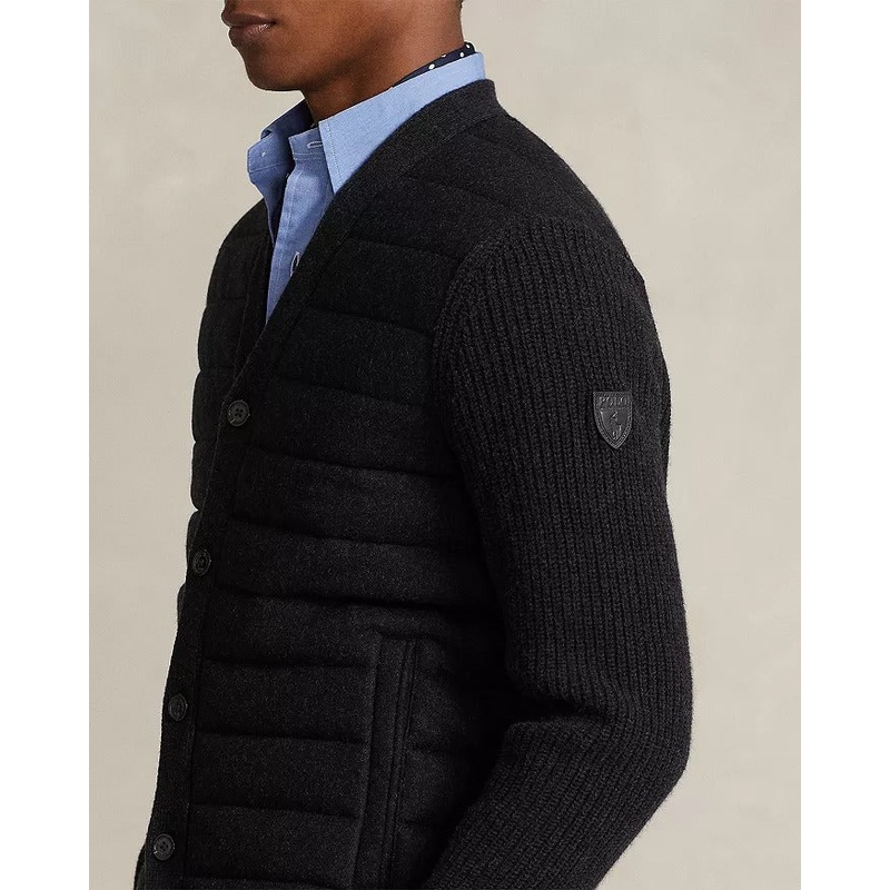 Polo Ralph Lauren Wool & Cashmere Quilted Regular Fit Cardigan Sweater Large Black