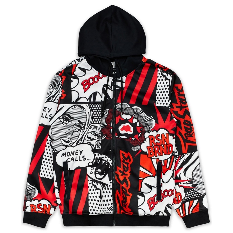 REASON Men's Money Calls Full Zip Hoodie Sweatshirt XL Red Black