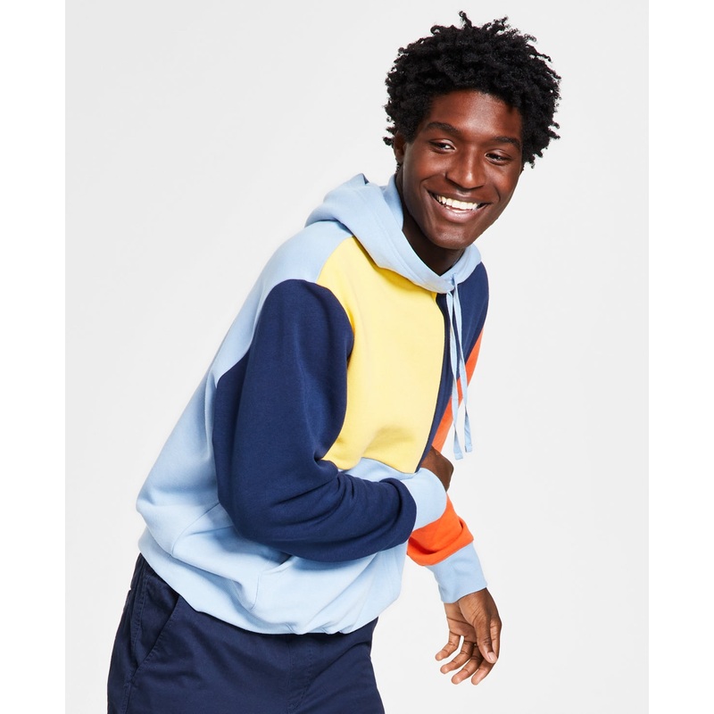 Sun and Stone Men's Remix Colorblocked Hoodie Sweatshirt Blue XXL