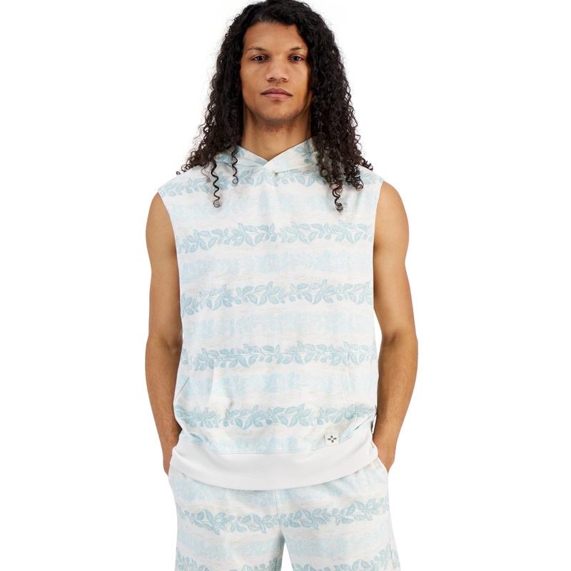 Sun + Stone Men's Andrew Regula Fit Stripe Sleeveless Hoodie Shirt White Small