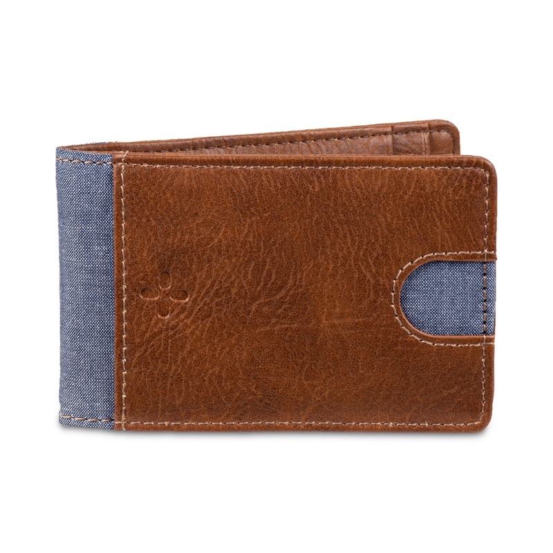 Sun Stone Men's Mixed Media Money Clip Front Pocket Wallet Tan