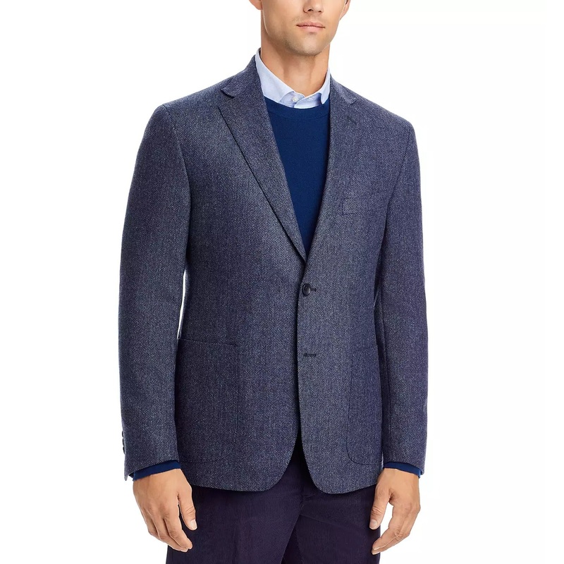 The Men's Store   Wool & Cashmere Herringbone Sport Coat 44R Blue