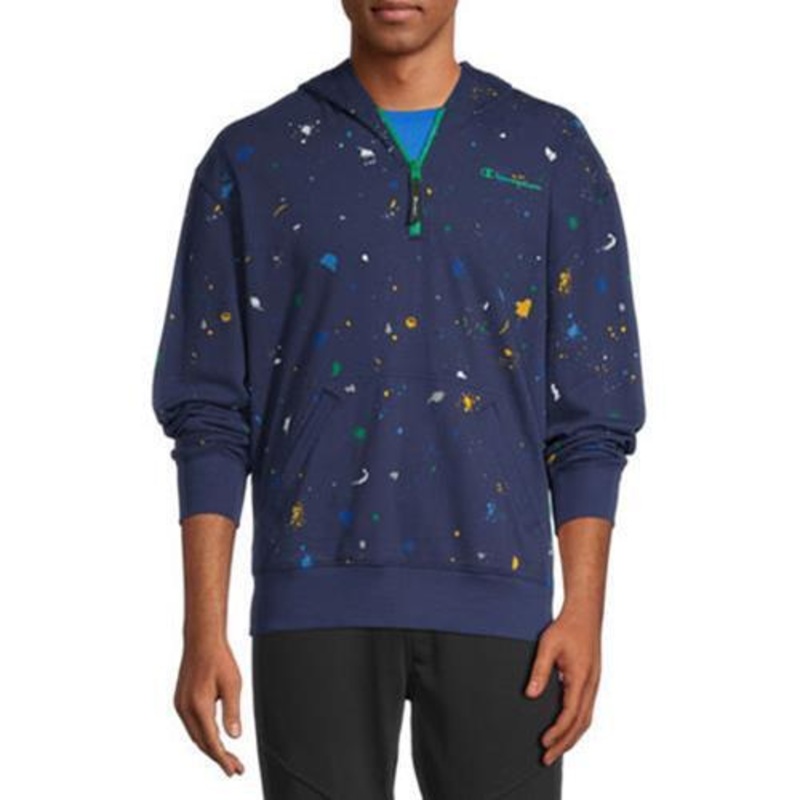 Champion Men's Slim-Fit Quarter-Zip Paint Splatter Hoodie Athletic Navy 2XL