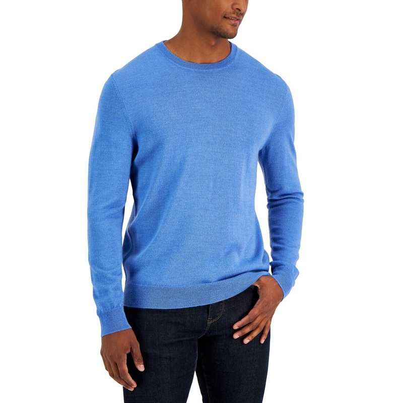 Club Room Mens Regular Fit Solid Crewneck Sweater Blue Small