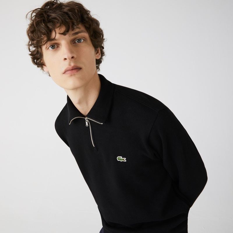 Lacoste Men's Crocodile Quarter-Zip Sweatshirt Size 9 / 4XL Black