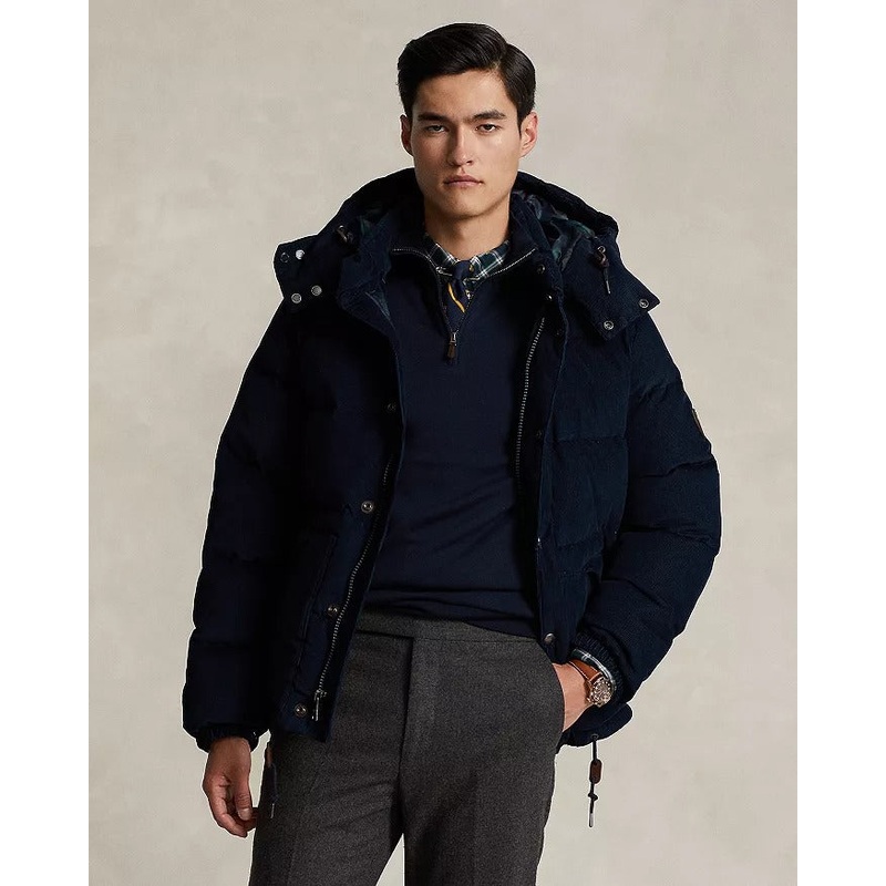 Polo Ralph Lauren Cotton Corduroy Water Repellent Puffer Down Jacket Large Navy