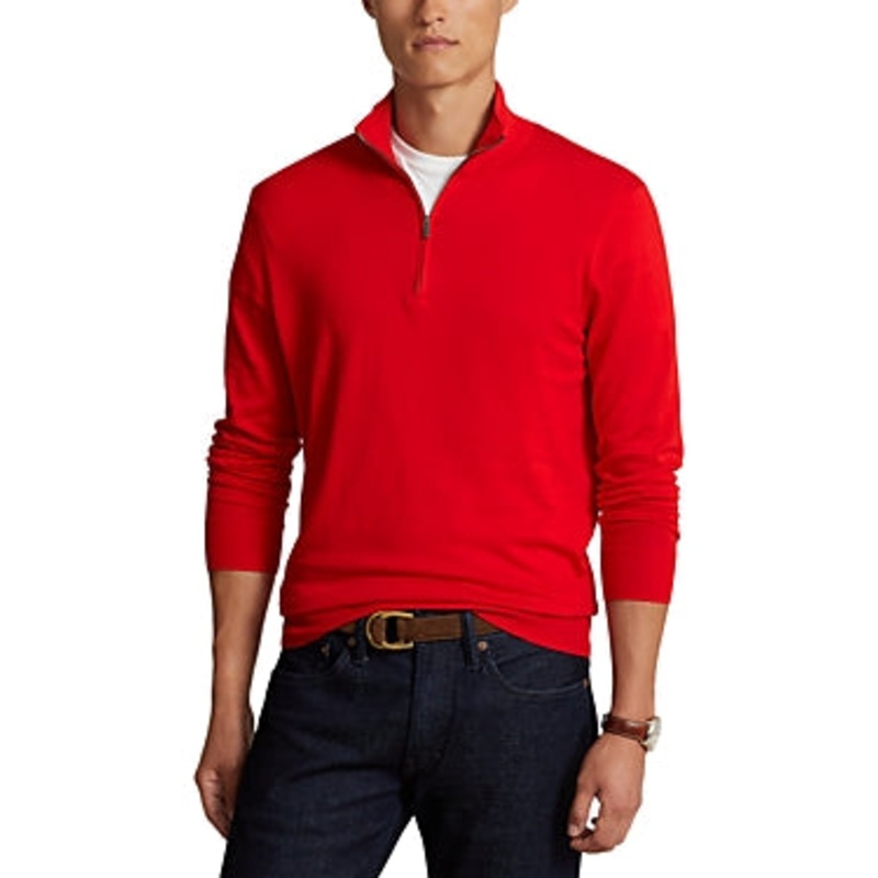 Polo Ralph Lauren Cotton Regular Fit Quarter Zip Mock Neck Sweater Small Red