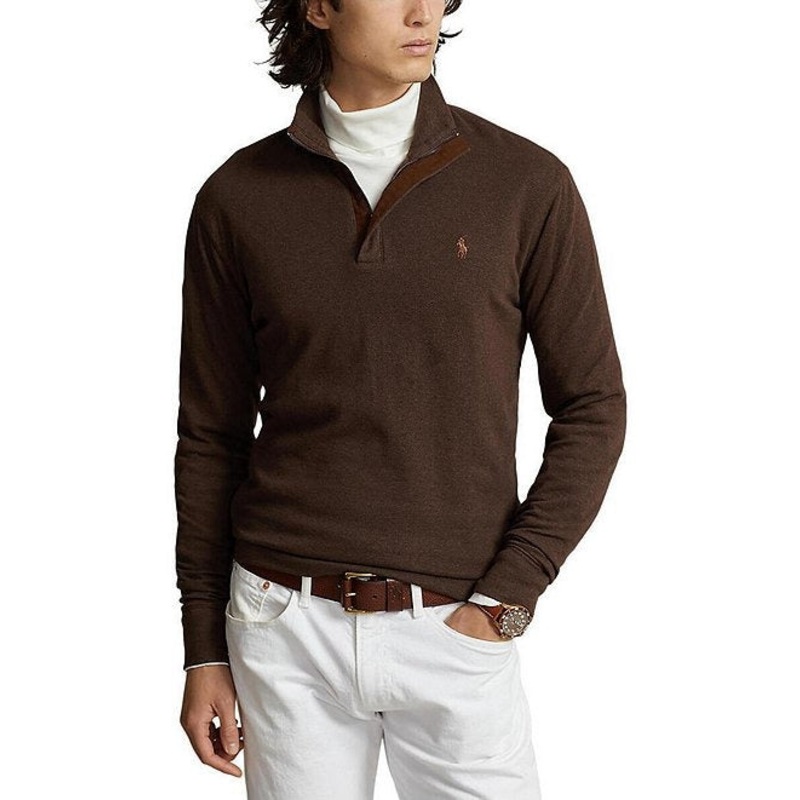 Polo Ralph Lauren Double-Knit Quarter-Zip Pullover Sweater XL Dark Brown