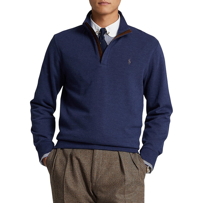 Polo Ralph Lauren Luxury Jersey Quarter-Zip Pullover Sweater XL Navy Blue