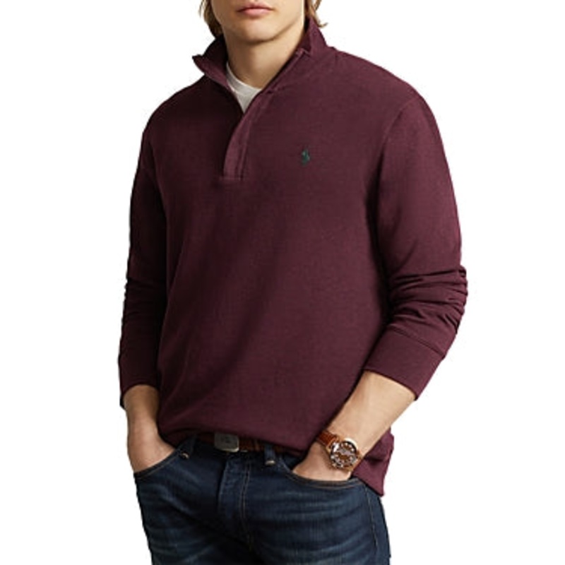 Polo Ralph Lauren Luxury Jersey Quarter-Zip Pullover Sweater XXL Wine Burgundy