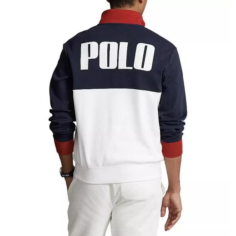 Polo Ralph Lauren Men's Cotton Interlock Quarter-Zip Sweatshirt Small White Blue