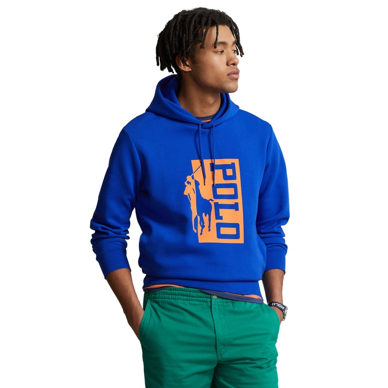 Polo Ralph Lauren Men's Pony Stacked Graphic Hoodie Sweatshirt Small Blue Orange