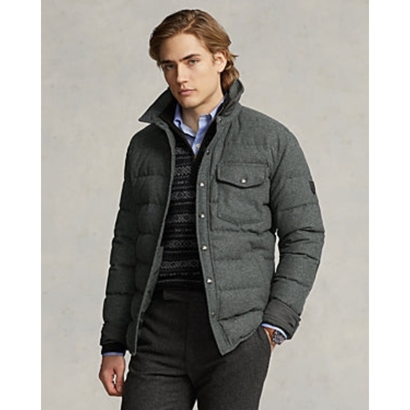 Polo Ralph Lauren Men's Quilted Wool-Blend Down Jacket XL Grey Barclay