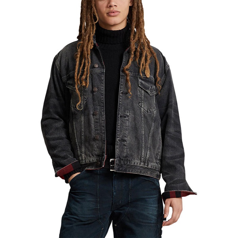 Polo Ralph Lauren Men's Reversible Denim Flannel Trucker Jacket Large Black