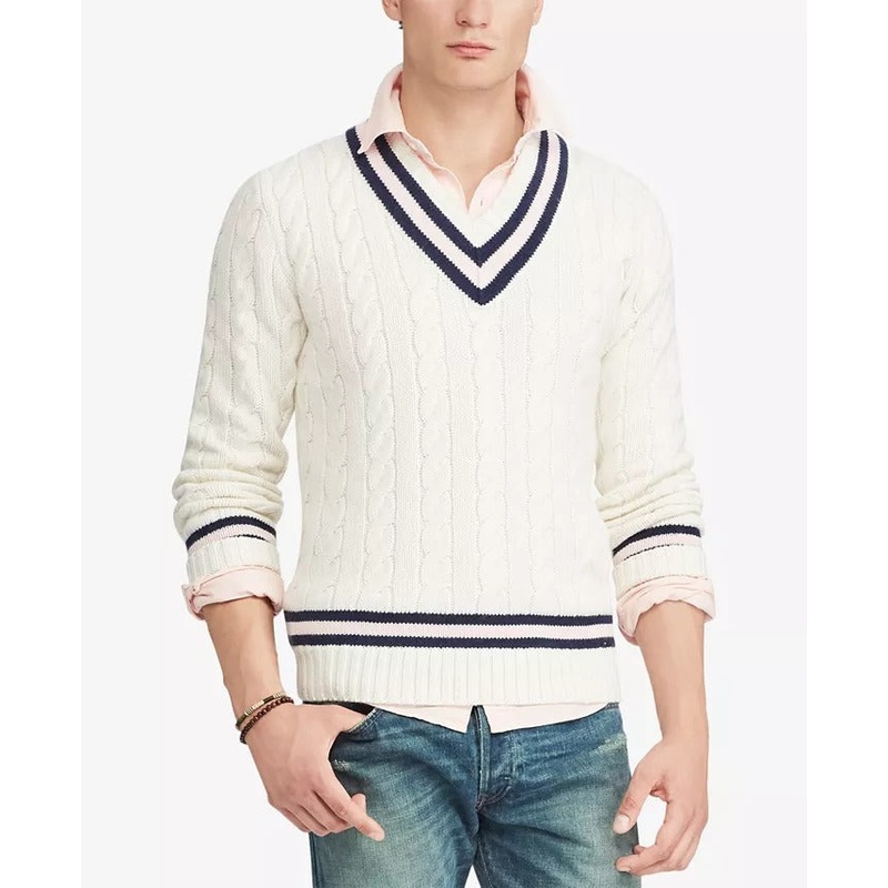 Polo Ralph Lauren Men's V Neck Cricket Sweater XXL White Cotton Cashmere