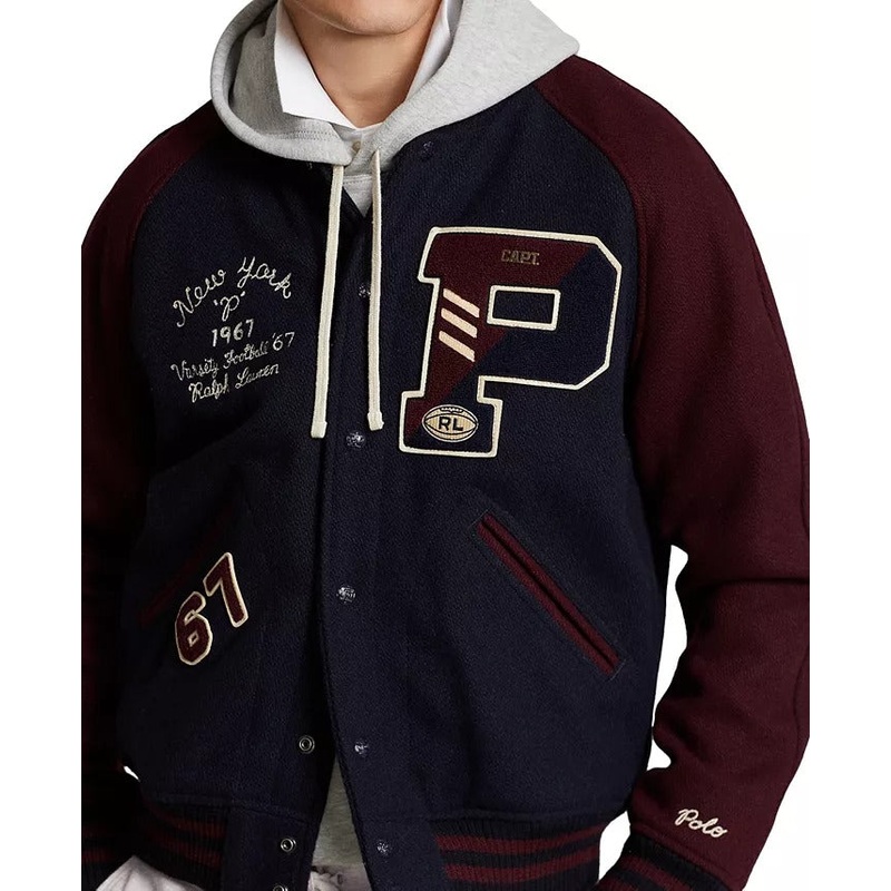 Polo Ralph Lauren Men's Wool Blend Letterman Varsity Jacket XL Navy Blue