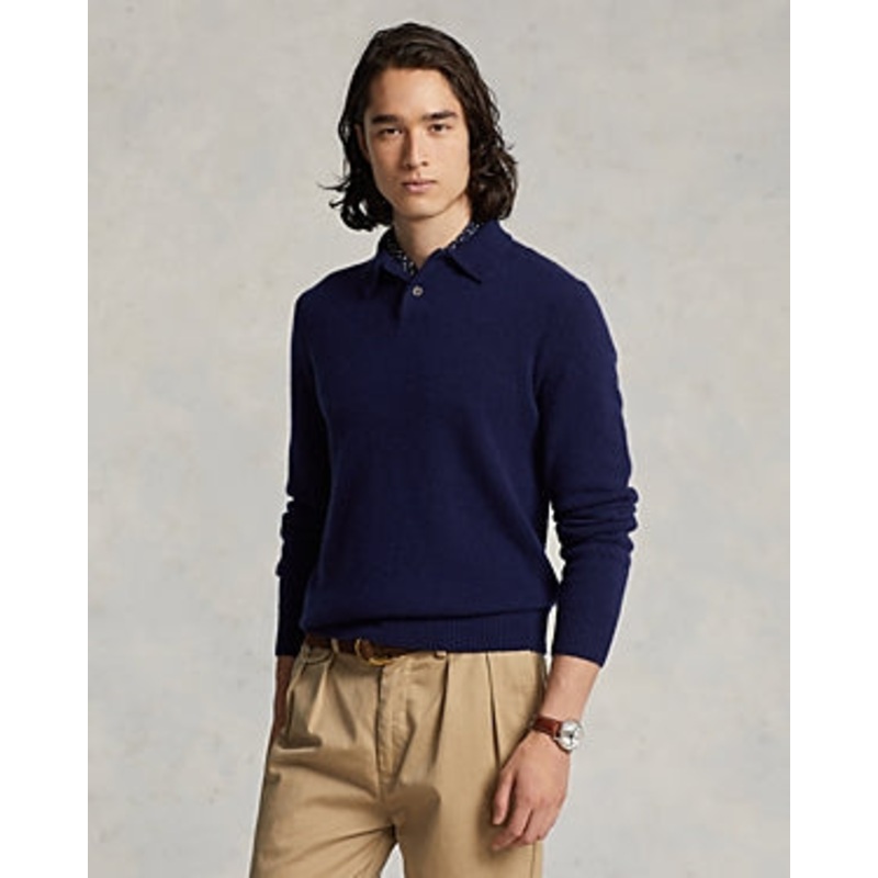 Polo Ralph Lauren Mens Cashmere Polo Collar Sweater Blue XL