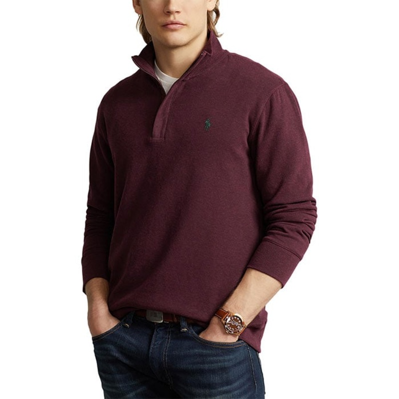 Polo Ralph Lauren Mens Luxury Jersey Quarter Zip Pullover Sweater Wine Red XL