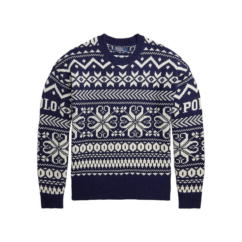 Polo Ralph Lauren Mens Snowflake Wool Blend Sweater Large Navy Blue White
