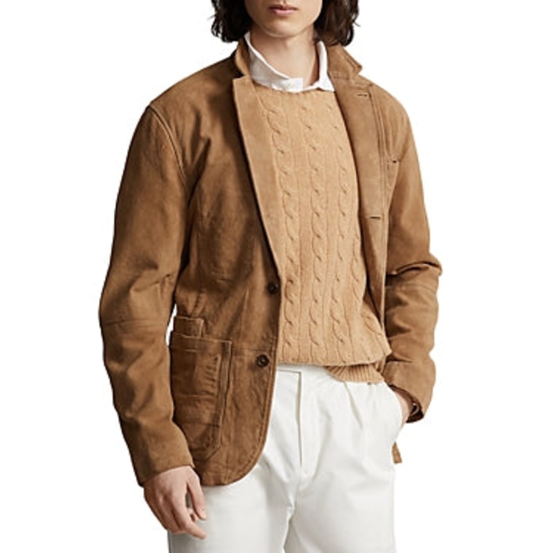 Polo Ralph Lauren Mens Suede Leather Jacket XL Khaki Brown