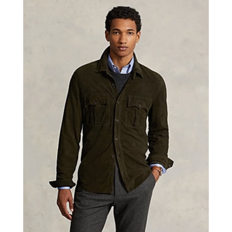 Polo Ralph Lauren Mens Suede Leather Utility Jacket XL Olive Green