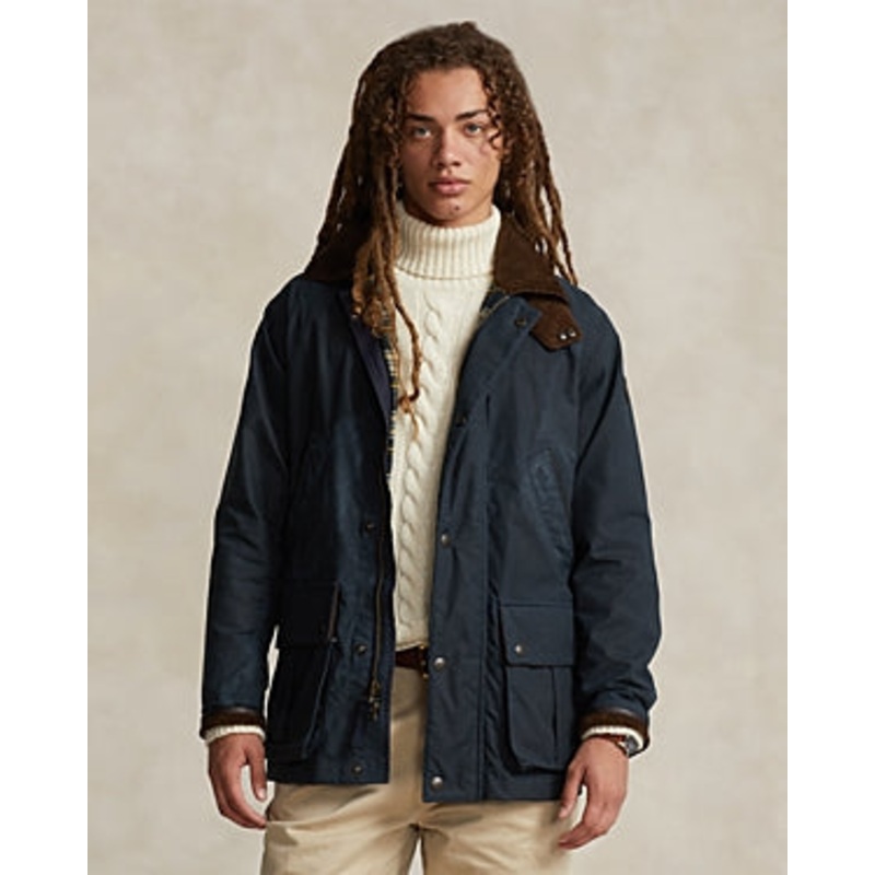 Polo Ralph Lauren Mens Waxed Cotton Car Coat Navy Blue Large