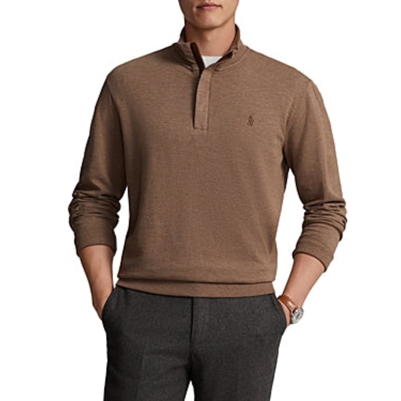 Polo Ralph Lauren MensLuxury Jersey Quarter Zip Pullover Sweater Brown Large