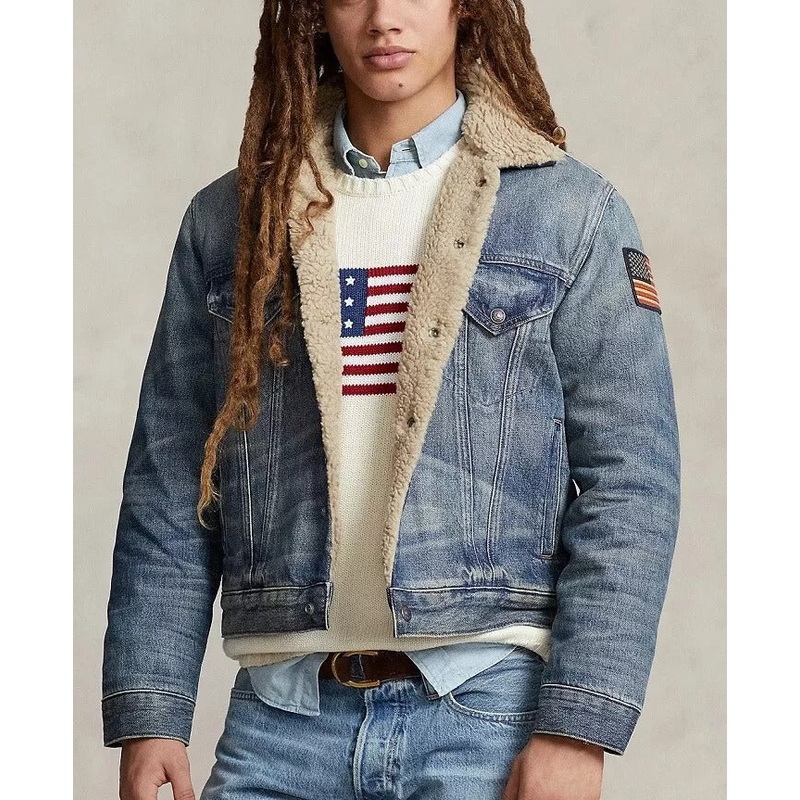 Polo Ralph Lauren Rigid Fleece-Lined Denim Trucker Jacket Large Blue