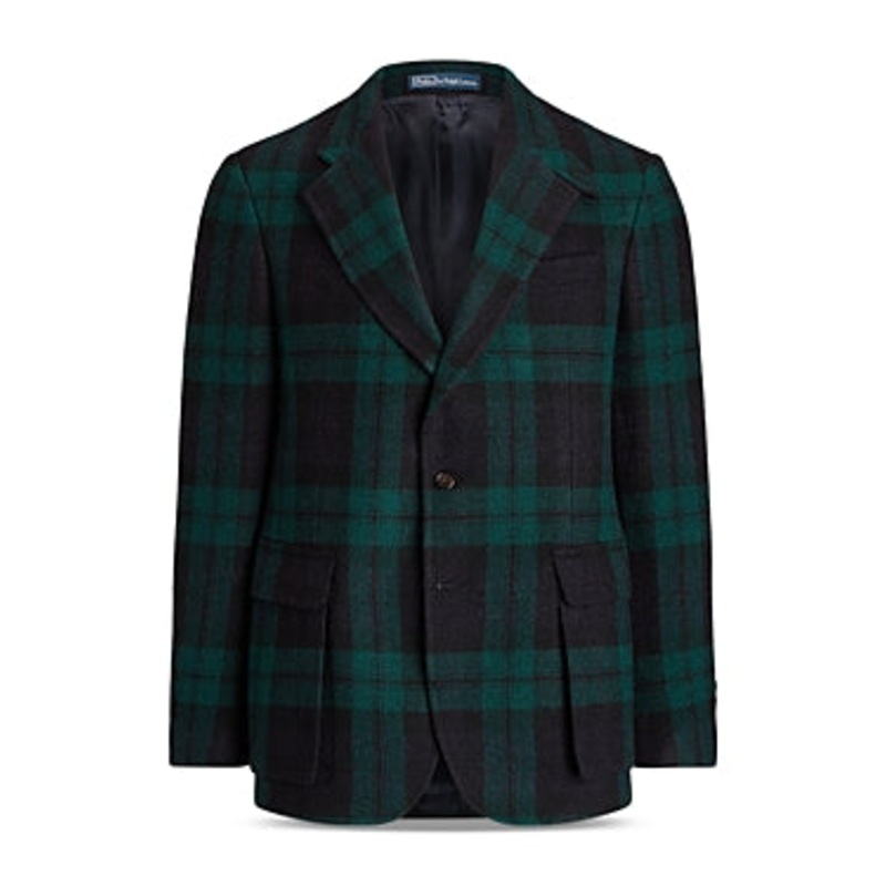 Polo Ralph Lauren RL67 Trim Fit Plaid Tweed Wool Blazer 44R Blackwatch Green