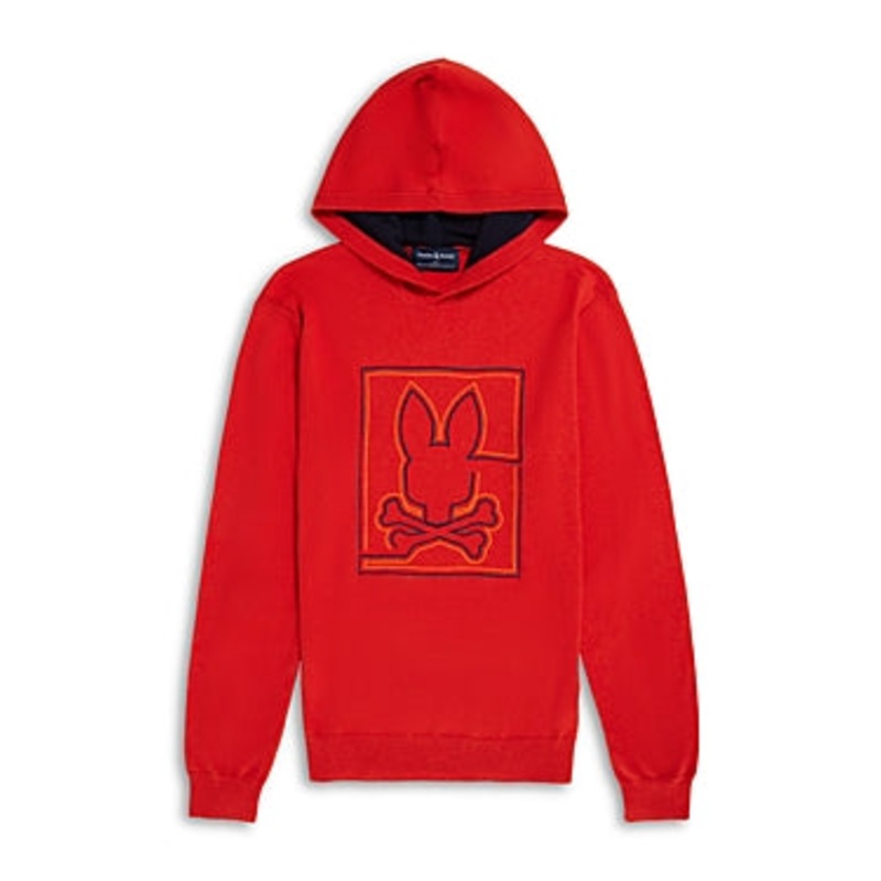 Psycho Bunny Mens Chester Embroidered Graphic Hoodie Sweatshirt Orange Small