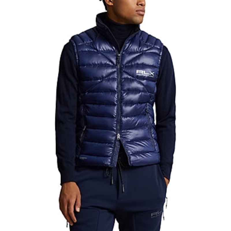 RLX Polo Ralph Lauren Packable Duck Down Channel-Quilted Vest Large Navy Blue
