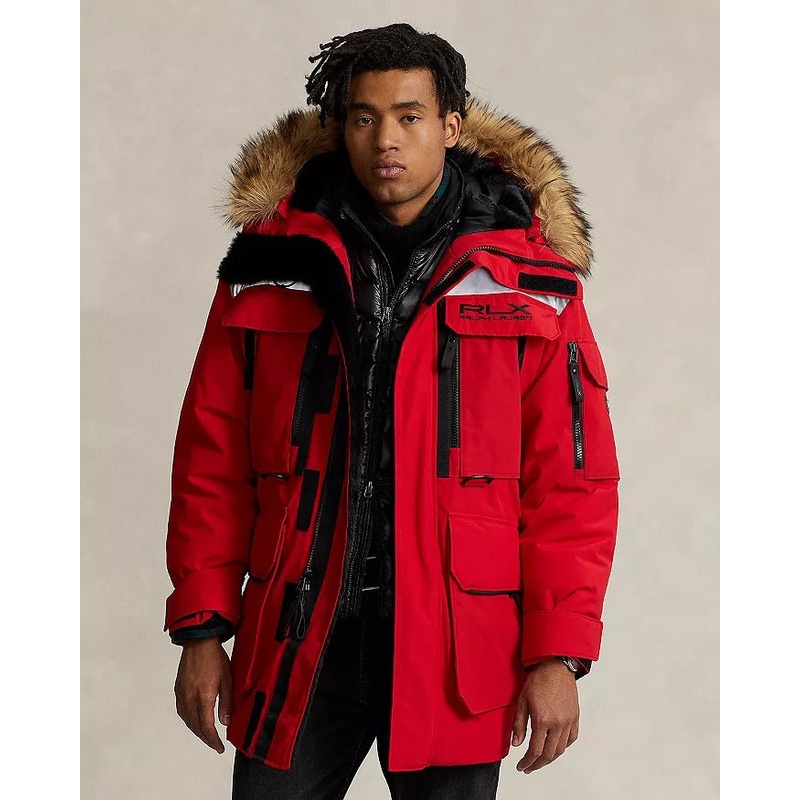 RLX Ralph Lauren Mens Water Repellent Parka Coat Large Red
