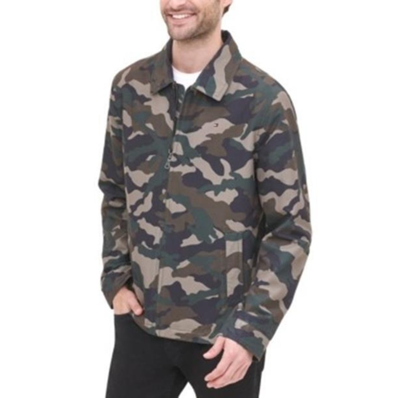 TOMMY HILFIGER Men's Zip Lightweight Full-Zip Jacket Large Camo Green