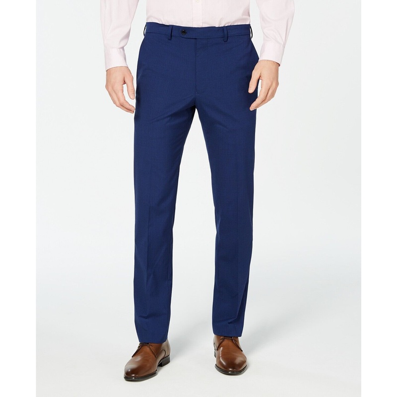 Vince Camuto Slim-Fit Wrinkle-Resistant Blue Check Dress Pants 40 x 32