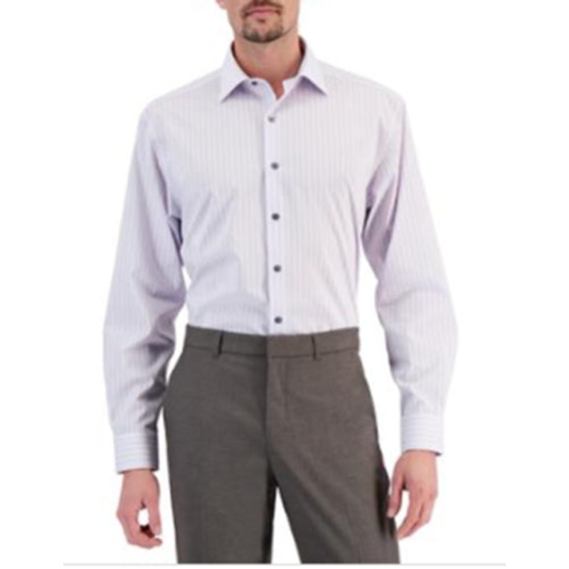 Alfani Mens Azul Plaid Dress Shirt Lavender White 17 12 36-37