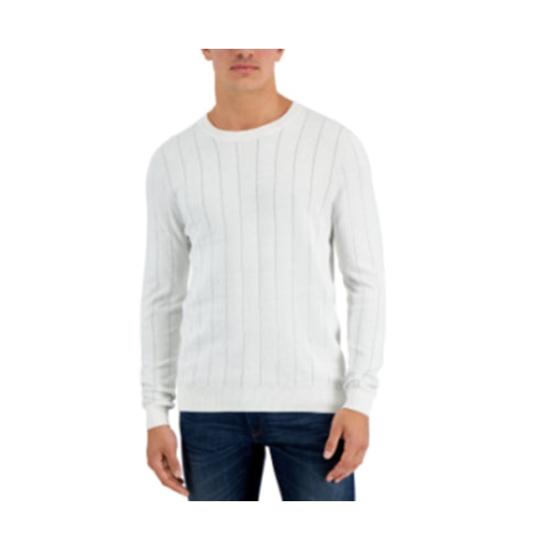 Alfani Mens Double-Knit Stripe Cotton Sweater Winter Ivory Small