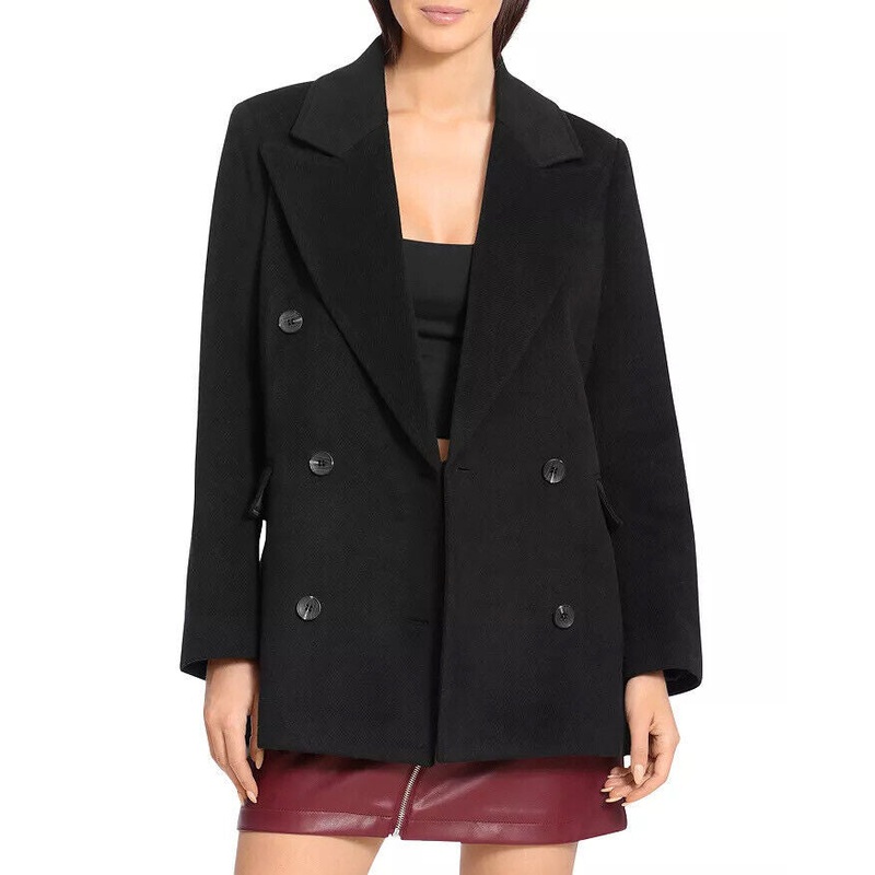 Avec Les Filles Womens Structured Short Double Breasted Coat Medium Solid Black