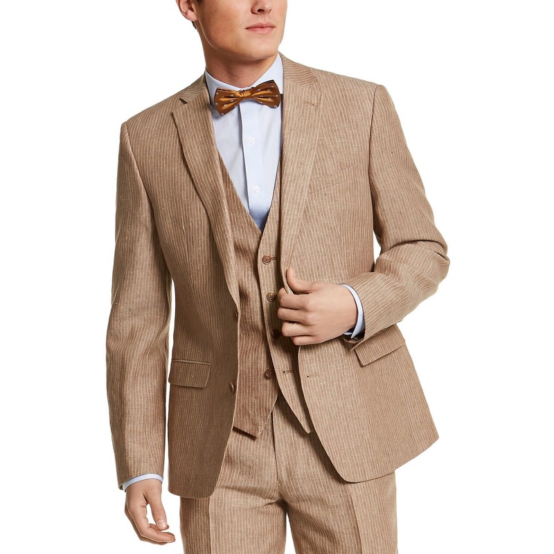 Bar III Men's Slim-Fit Tan Pinstripe Linen Suit Jacket 38R