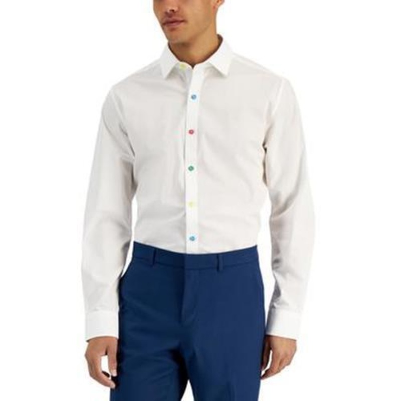 Bar III Mens Colored Buttons Down Shirt White Medium