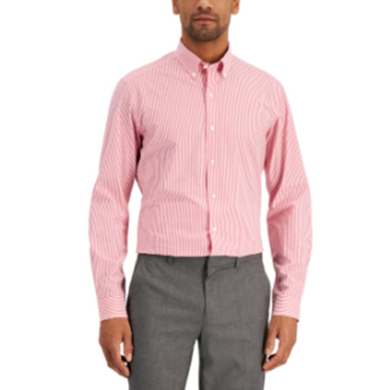 Club Room Men's Bengal Stripe Dress Shirt Red Medium