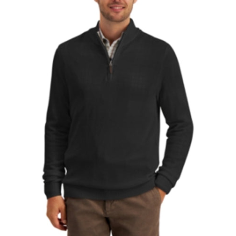 CLUB ROOM Men's Quarter-Zip Textured Cotton Sweater Deep Black 2XL