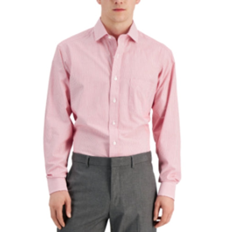 Club Room Men's Regular Fit Cotton Stripe Dress Shirt Red 15.5 32-33