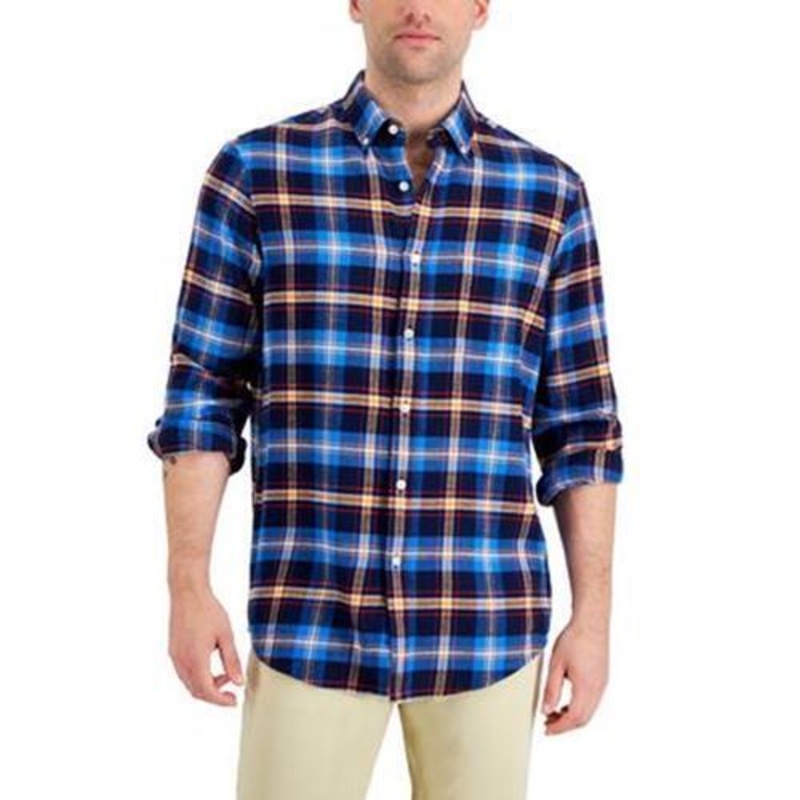 Club Room Men's Regular-Fit Plaid Flannel Medium Sapphire Blue Plaid Small
