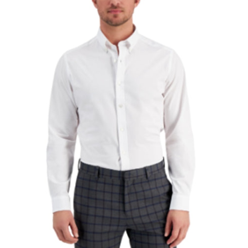 Club Room Men's Solid Dress Shirt Li Poplin Bright White Large