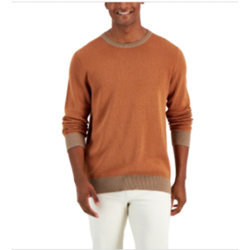 Club Room Men's Two-Tone Crewneck Sweater Medium Walnut Brown