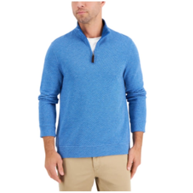 Club Room Mens Birdseye Quarter-Zip Pullover Sweater Medium Sapphire Large