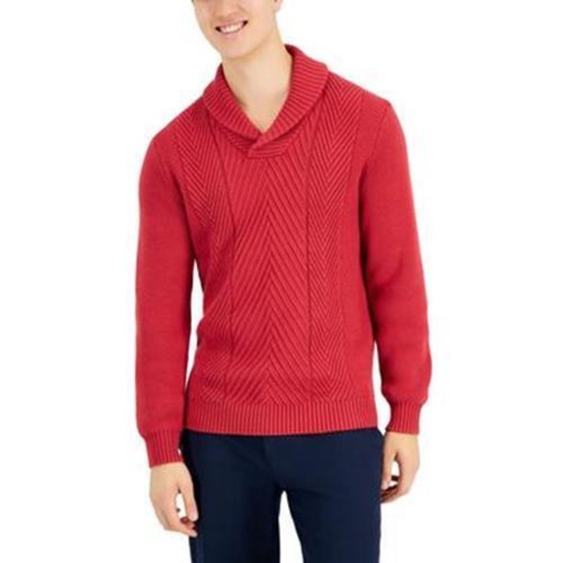 Club Room Mens Chunky Shawl Neck Sweater Karanda Red Small