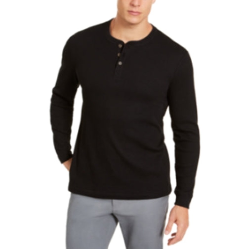 Club Room Mens Henley T Shirt Deep Black 2XL