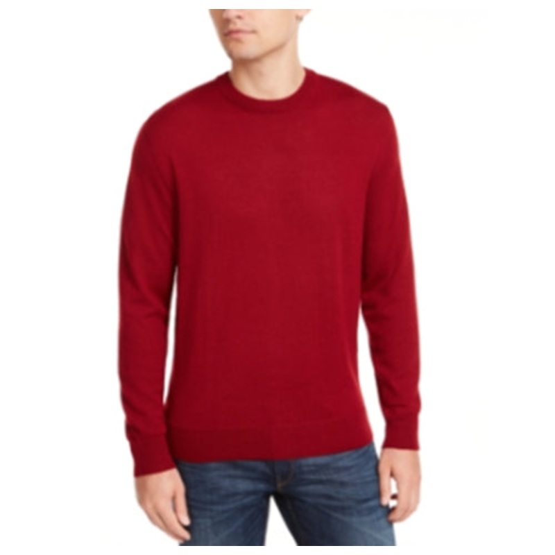 Club Room Mens Regular Fit Solid Crewneck Sweater Cherry Red Large